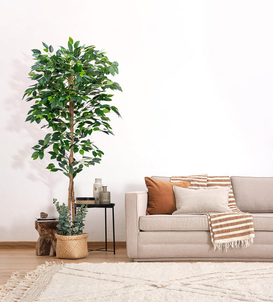 HAIHONG 2Packs 5FT Artificial Ficus Trees with Realistic Leaves and Natural Trunk, Faux Ficus Tree with Sturdy Plastic Nursery Pot, Fake Ficus Tree for Office Home Farmhouse for Indoor Outdoor Decor
