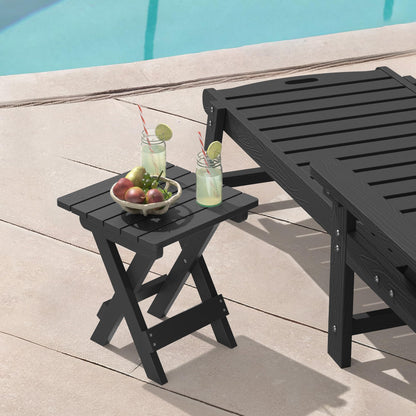 LUE BONA Small Outdoor Folding Side Table, HDPS Outside End Table for Patio, Porch, Deck, Pool, 14 Inch Height, Black