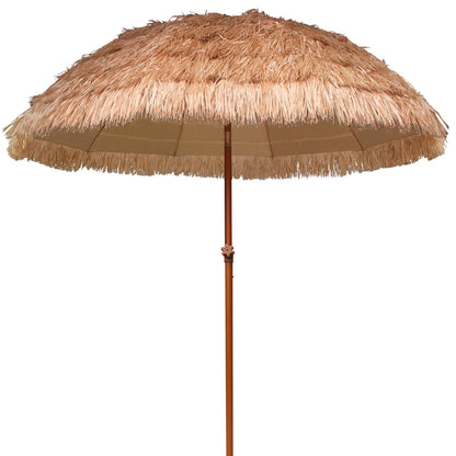 AMMSUN 7.5ft Hula Thatched Tiki Patio Beach Umbrella Hawaiian Style 10 Ribs UPF 50+ with Tilt Carry Bag for Outdoor Tiki Bar, Tropical Palapa, Patio Garden Beach Pool Backyard Natural Color