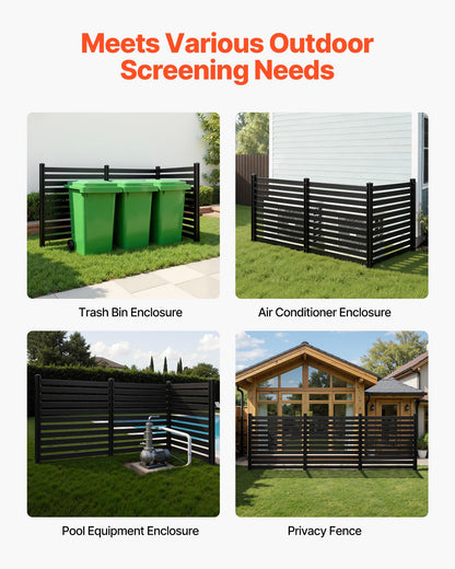 VEVOR 3 Panels Outdoor Privacy Screen, 50 x 48 in Air Conditioner Fence with 27.6 in Ground Stakes, Pool Equipment Enclosure, Vinyl Privacy Fence, Ideal for Trash Can and A/C Units, Black