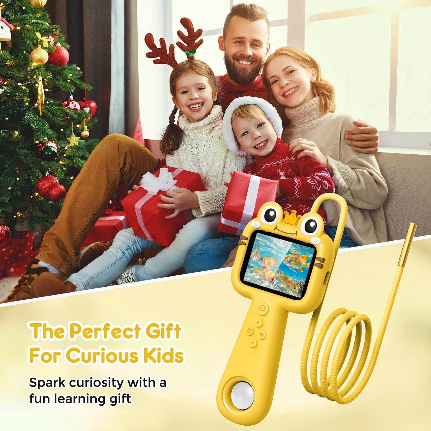 Toy Borescope Camera with Ligh for Kids - Ourdoor Educational STEM Toy Gift for 4 5 6 7 8 9 10 Years Old Boys Girls Birthday, Kids Toy Camera for Outdoor Adventures & Nature Discovery (Yellow)