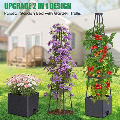 MQHUAYU 2-Pack Tomato Planter with Trellis, 57" Self-Watering Raised Garden Bed Planter Box, Tomato Cages for Indoor & Outdoor Climbing Plants, Vines, Vegetables, and Flowers (57x9.8x9.8IN)