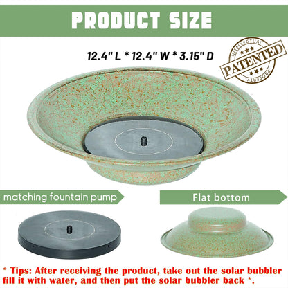 HOUYANG Solar Fountain Bird Bath, Metal Bird Bath Bubbler, Outdoor Bird Bath Bowl, for Outdoors Garden Patio Decor.