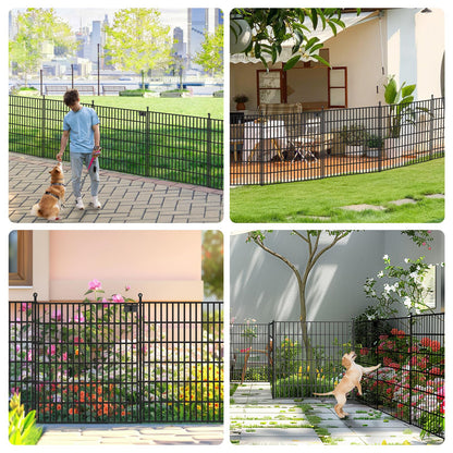 Toolterritary 10 Panels No Dig Garden Fence with Gate, 32 in(H) X24.2 ft(L) Metal Fence Panels, Thickened Rustproof Garden Fencing, Animal Barrier Fence for Dogs, Rabbits, and Patio