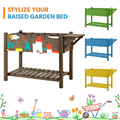 Yaheetech 49x22x32in 8 Pockets Horticulture Raised Garden Bed Elevated Wood Planter Box Stand with Foldable Side Table and Storage Shelf for Herb/Vegetables/Flowers