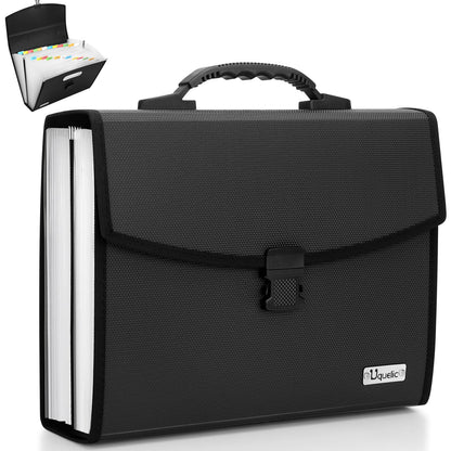 Uquelic 26 Pockets Expanding File Folder Organizer - Upgraded Durable Buckle, Accordion Folder Base with Ergonomic Portable Handle/Large A4 Letter Size Document Organizer, Folders with Pockets