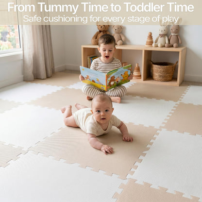FlooringInc Baby Play Mat for Floor, Extra Large 2'x2' Foam Floor Tiles for Kids, Soft Interlocking Puzzle Mat, 1/2 Inch Thick, Non-Toxic EVA (Moonbeam, 6 Tile Pack, 24 Sq Ft)
