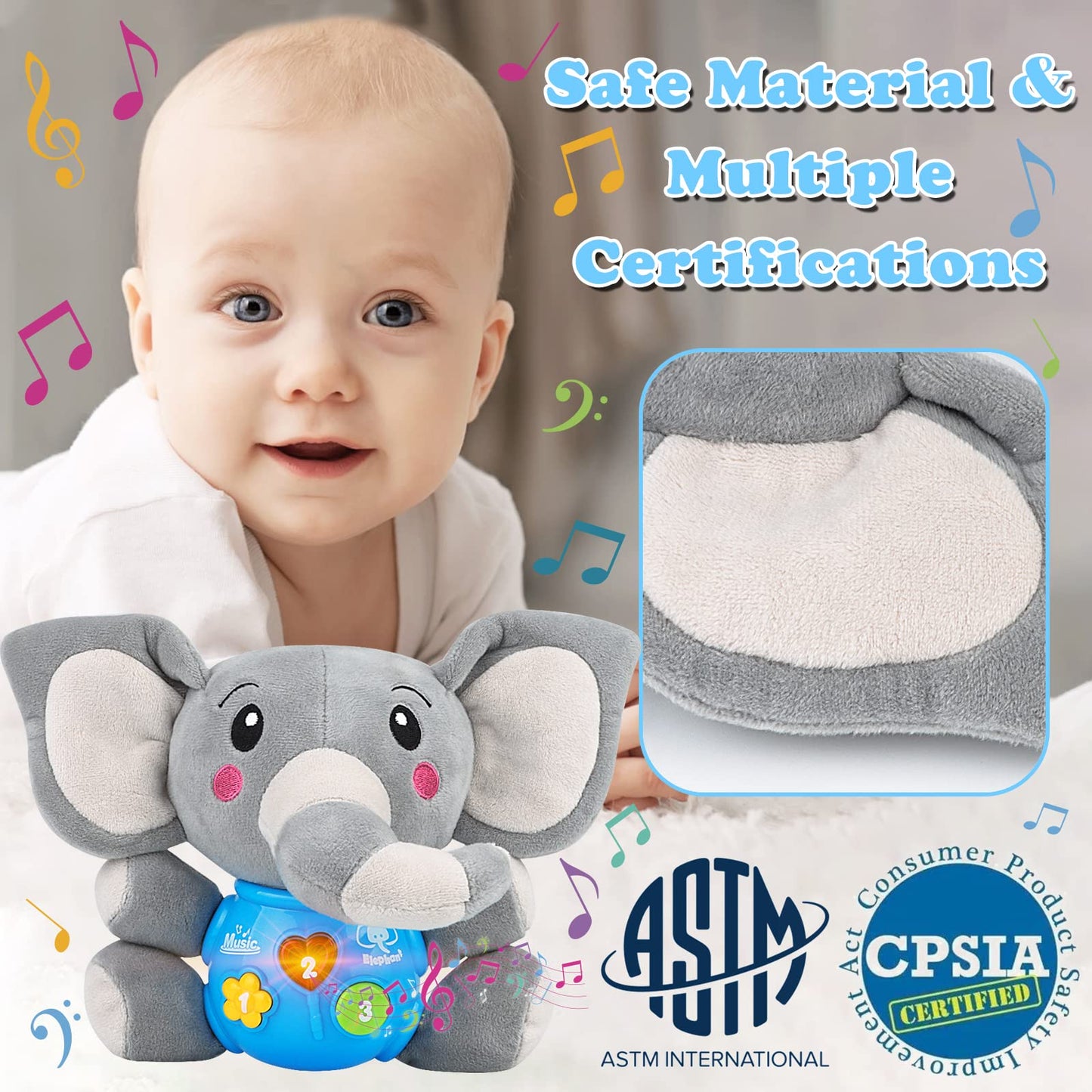 daboot Plush Musical Baby Toys，Cute Elephant Toys for 3-6-12 Months Boys & Girls, Cute Stuffed Animal Infants Baby Toy， Elephant Baby Stuff，Toys for Infants 0-6 Months