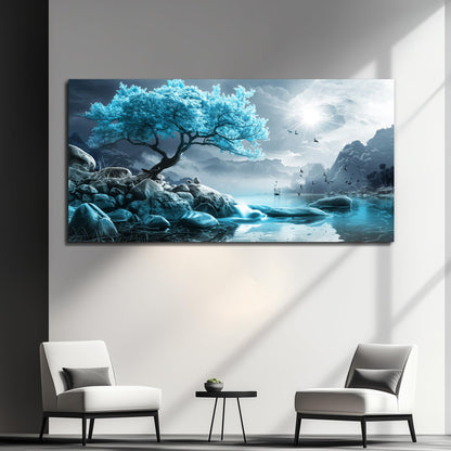 KELIYUAN Large Wall Art For Living Room Canvas Wall Decor Bedroom Blue Tree Landscape Wall Paintings Black And White Pictures Office Mural Framed Prints Artwork Modern Home Decorations 30x60in