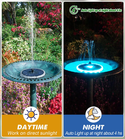 Yzert Solar Fountain Matte Panel with 4000 mAH Battery, 4W Bird Bath Fountains Solar Power with 8 Nozzles, Floating Solar Fountain Pump for Bird Bath, Garden, Pond, Outdoor (Color Change)