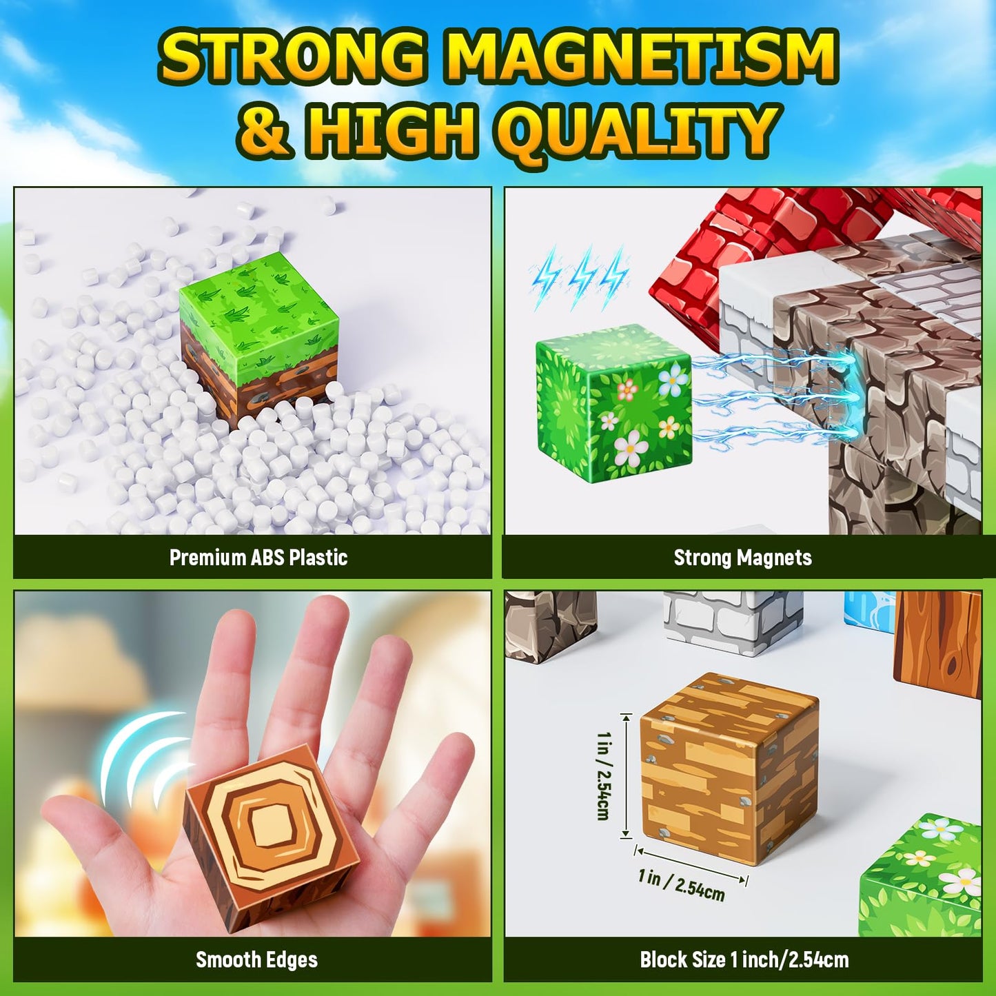 Wxlbr Magnetic Blocks, Magnetic Building Blocks,STEM Constructions Magnet Blocks for Kids, Boys and Girls Age 3+ Years Old, Building Toys Gifts for Kids 84PCS 1" Large Size
