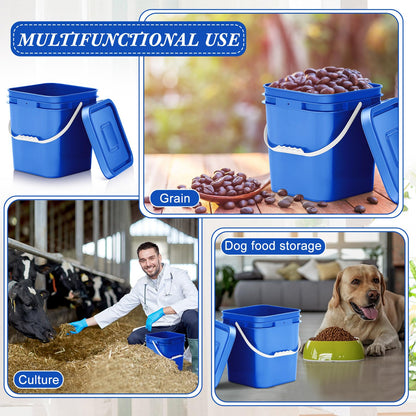 Mumufy 5 Pcs 3.5 Gallon Square Food Grade Bucket with Lid Square Bucket Pail Plastic Handles for Long Term Food Storage, Camping, Fishing, Home Organization Easy Stack and Store (Blue)