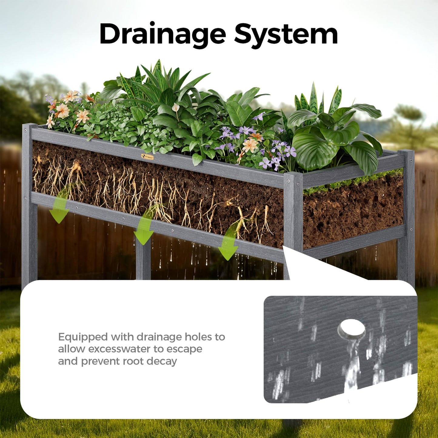 TT Nature HDPE Raised Garden Bed with Legs, 47x22x30 inch Outdoor Elevated Planter Box for Vegetables, Herbs & Flowers, Weather-Resistant Raised Garden Beds for Patio, Balcony & Backyard Gardening