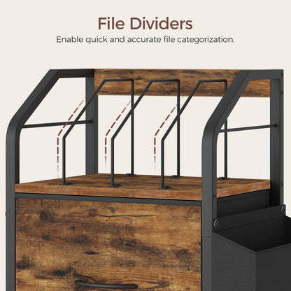 MAHANCRIS Small File Cabinet, Rolling Filing Cabinet for Under Desk with Divider, Single Non-Woven Fabric Drawer File Organizer for A4/Letter Size Documents, Under Desk Storage, Rustic Brown FCHR3001
