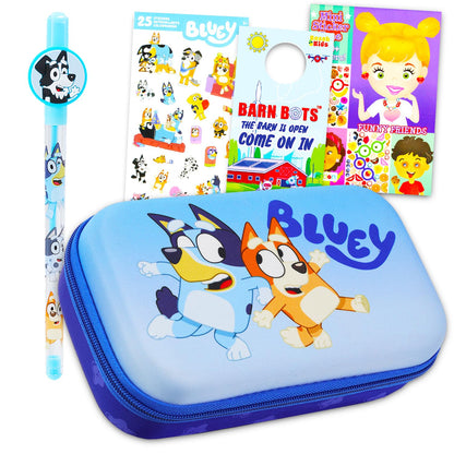 Bluey Pencil Case - Bundle of Molded Pencil Holder Case, Pen with Character Topper, Plus Stickers | Bluey School Supplies Set