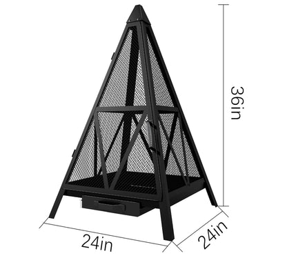 Kingson Pyramid Fire Pit, Heavy-Duty Steel Smokeless Wood Burning Fire Bowl for Outdoor Patio Garden Backyard, Bohemian & Meditation Decor