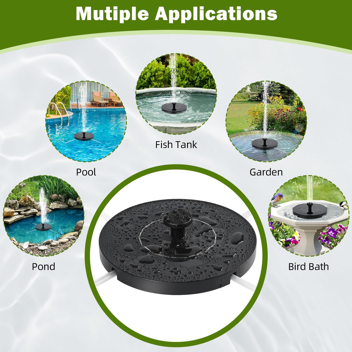 Solar Water Fountain for Bird Bath Solar Pump for Fountain New Upgraded Mini Solar Powered Fountain Pump with 6 Nozzles Free Standing Solar Panel Kit Water Fountain for Garden Outdoor Garden