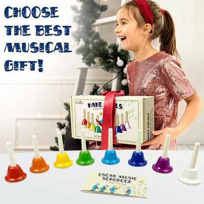 MINIARTIS Hand Bells for Kids | Educational Music Toys for Toddlers 8 Notes Colorful Handbells Set | Kids Musical Instrument with 15 Songbook | Great Birthday Gift for Children