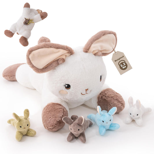 AmyToo Bunny Stuffed Animals, Mommy Bunny Plush with Baby, 5 Pcs Plush Toy for Girl Boy, Birthday Valentine's Gifts for Girlfriend, Kids, Toddler, Age 3-8, White