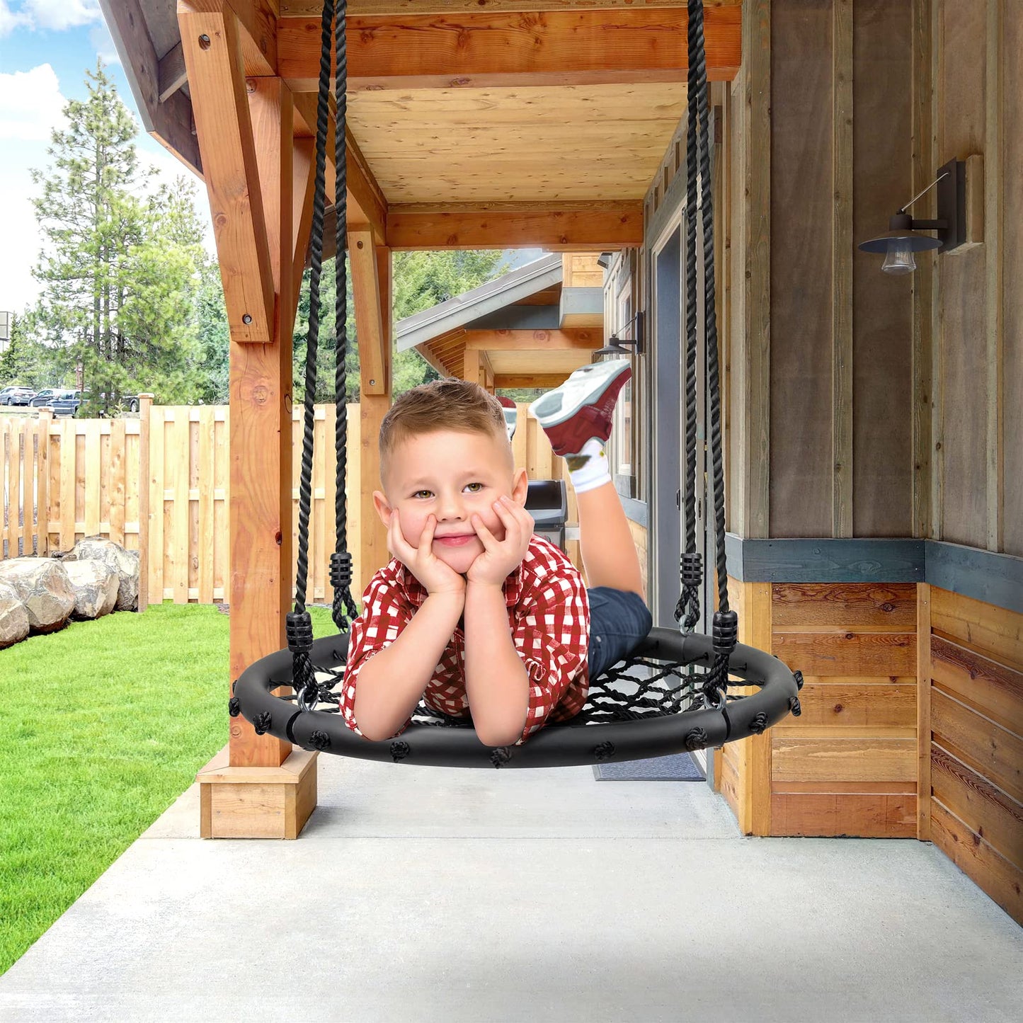 Sorbus Saucer Tree Swing- Kids Outdoor Disc Round Swing - 24" Heavy Duty 220lbs Seat- Easy Install Flying Saucer Web Circle - Perfect for Gift,Playground, Birthday, Xmas, IndoorOutdoor