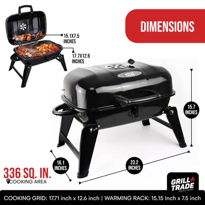 Grill Trade Portable Charcoal Grill - Mini BBQ Grill - Small Table Top Charcoal Grill for Camping, Outdoor Cooking - Foldable Camping Grill for Picnics, Tailgating and Backyard Grilling