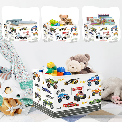 Clastyle City Car Baby Laundry Hamper Kid Storage Basket Boy Gift Toy Box Collapsible Clothes Organizer Nursery Bin for Bedroom,Monster Truck,40 * 30 * 30 cm