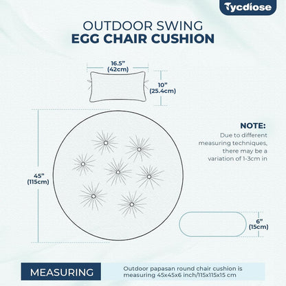 Tycdiose Outdoor Swing Egg Chair Cushion Waterproof, Thicken Hanging Basket Egg Chair Cushion Replacement Papasan Chairs Cushions with Headrest Pillow, Larger Round Cushions for Eggs Chairs (Blue)