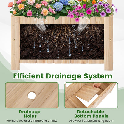 Happygrill Wooden Raised Garden Bed with Trellis, Outdoor Planter Box with Drainage Holes, Privacy Screen, Natural Fir Wood Elevated Garden Bed for Climbing Plants Flowers (1, Natural, 24''x12''x48'')