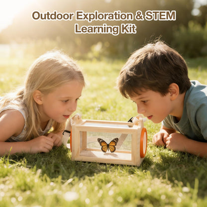 Wooden Bug Catcher Kit for Kids, 16-in-1 Outside Toys for Toddlers STEM Outdoor Explorer Set with 3-Way Observation Habitat, Butterfly Net, Magnifying Glass, Educational Gift for Boys Girls Ages 3-8