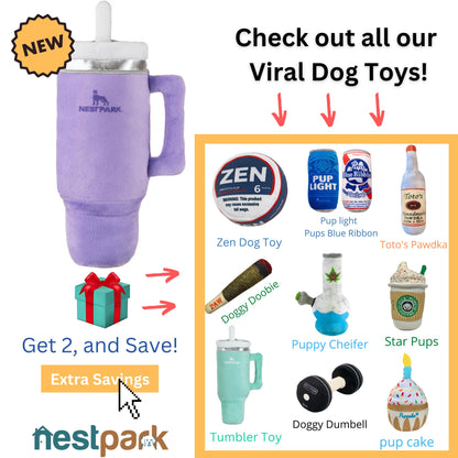 Nestpark Tumbler Cup Funny Dog Toy - Parody Plush Squeaky Crinkle Dog Toy (Orchid Purple)