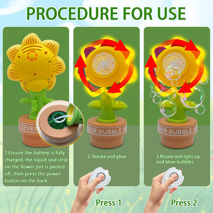 Sunflower Bubble Machine with Remote Control, Dancing Sunflower Bubble Machine with LED Lights, Rechargeable Automatic Bubble Maker for Car, Weddings, Birthday Parties