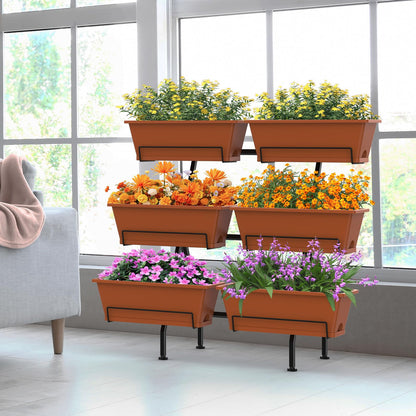 Sunexinlo 3-Tier Vertical Garden Planter with 6 Boxes, 31" Tall Raised Garden Bed with Adjustable Feet for Herbs, Flowers, Vegetables, Ideal for Indoor, Outdoor, Patio, Balcony, Deck Use, Brick Red