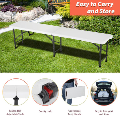 6FT Bench Chair Plastic Folding Bench Plastic Portable Outdoor Bench Garden Bench with Carrying Handle and Lock for Camping Picnic Party Dining 2 Pack White
