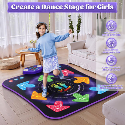 Dance Mat Toys for 3-12 Year Old Kids, Kids Dance Mat with Light-up 8-Button Wireless Bluetooth, Dance Pad Toy with 5 Game Modes, Christmas Birthday Toys Gifts for 3 4 5 6 7 8 9 10+ Year Old Girls