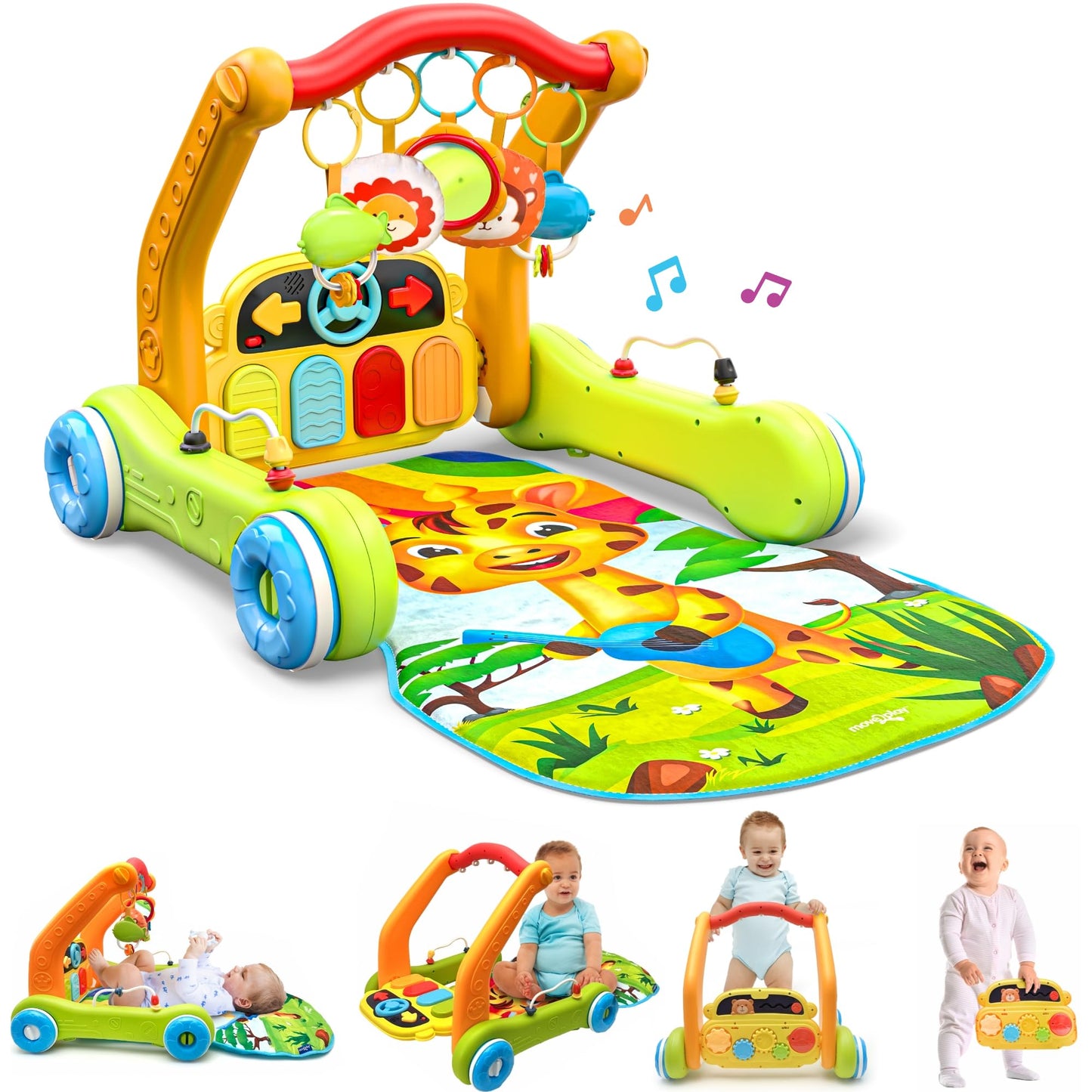 Move2Play, Kick & Play Piano Baby Mat | Grow with Me 4-in-1 | Tummy Time Play Mat, Sit-to-Stand, Musical Activity Gym & Infant Push Walker | Kicking Toy for Babies 0-6 & 6-12 Months