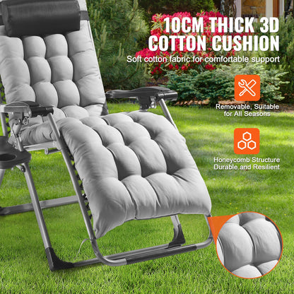 VEVOR Zero Gravity Chair, 26 inch Zero Gravity Recliner Lounge Chair for Indoor and Outdoor, Adjustable Anti Gravity Chair with Cushion, Headrest, Footrest, and Cupholder, 500 lbs, Gray