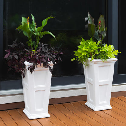 Mayne Fairfield 28-Inch Tall Planter, 2-Pack – Self-Watering, Weather-Resistant Planter for Flowers – Durable Outdoor Design for Patio, Porch, or Entryway