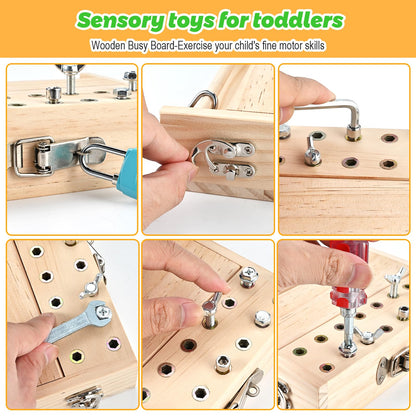 WoodTrove Montessori Screwdriver Board Set, Montessori Toys for 3 4 5 with 3 Lock and Keys, Toddler Screwdriver Toy, Kids Tool Set, Preschool Learning Sensory Toy, Fine Motor Skills Toys