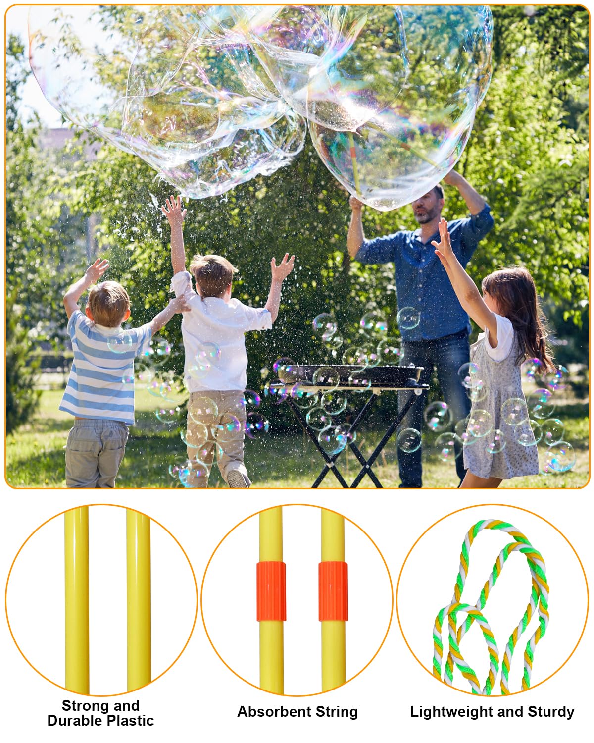 UniStylar Giant Bubble Wands, Big Bubble Wand Set with Tray Bulk, Funny Large Bubble Maker for Kids Adults Summer Huge Outdoor Activities Toys Birthday Party Favors Toddlers, 26 Pcs