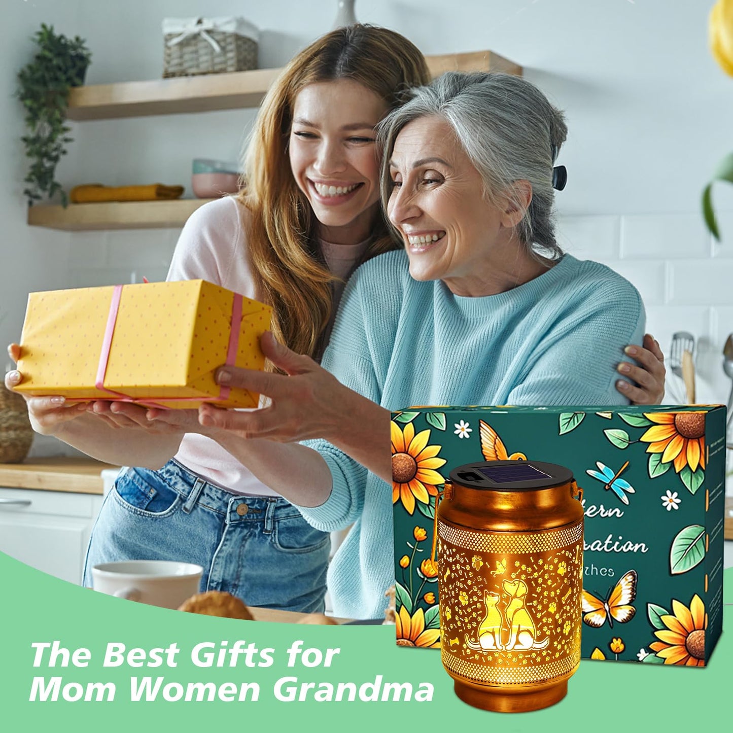 2 Pack Dog Solar Lanterns Outdoor Waterproof Garden Decor, Dog Gifts for Mothers Day Women Mom Grandma Birthday, Metal Hanging Solar Lights for Outside Yard Patio Pathway Backyard Porch