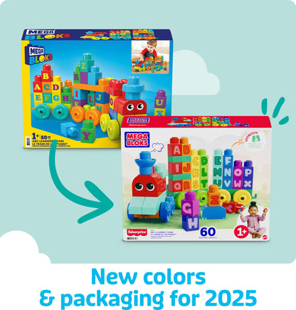 MEGA BLOKS First Builders Toddler Building Blocks Toy Set, ABC Learning Train with 60 Pieces, Ages 1+ Years