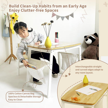 Damoch Family® My First Desk - Kids Desk & Chair Set (Ages 3-8) - Natural Wood Study Table with Ergonomic Chair, Learning Station, Art & Craft Table | PVC Protector & Storage Bags Supplied