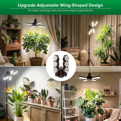 SANSI Grow Light for Indoor Plants, 80W 8000 Lumen High PPFD Full Spectrum Plant Light with Remote Timer, Dimmable, E26 Base, Folding Wings for Middle Large Plants Greenhouse