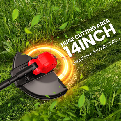 14" Weed Wacker 21V Cordless String Trimmer & Edger, Battery Powered Grass Trimmer with Auto Line Feed, 8 Replacement Spools & 2×3.0Ah Batteries Included