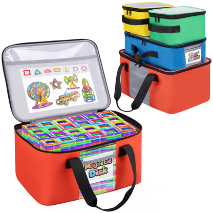 Wigojoy 4 PCS Magnetic Tiles Storage Bag, Toy Storage Bags With Visual Top Flap, Label Pocket and Mesh Pockets Fit for LEGO, Building Blocks, Magnetic Tiles, Toy Cars