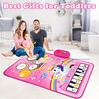 Toys for 1 Year Old Girl Gifts: Baby Musical Mat Toddler Toys Age 1-2 - 3 in 1 Piano Drum Animal Touch Unicorn Toy - Infant Music Toy 12-18 Months Babies Birthday Gifts for 1 2 3 Year Old Boys Girls