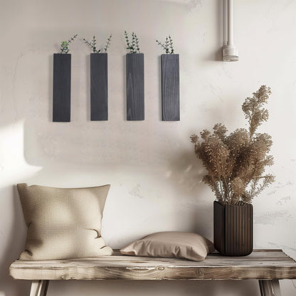 Wood Wall Planter Indoor, Farmhouse Wall Hanging Decor Pocket Planter Vase for Indoor Fake Plants Greenery,Dried Flowers, Wall Plant Holder (3, Black)