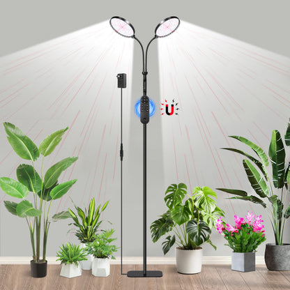 Plant Light for Indoor Plants, Red &White Light Full Spectrum Grow Lamp with Height Adjustable and Stand for Growing Large Tall Plants, Floor LED Grow Lamp with 4/8/12/18 Hour Timer &10 Dimming