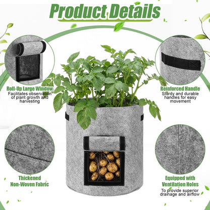 Yoojahow 8 Pcs 15 Gallon Potato Grow Bags Garden Planting Bag Vegetable Grow Bags with Flap and Handle Thickened Nonwoven Fabric Pots Thick Fabric Garden Containers for Potato Tomato Vegetables