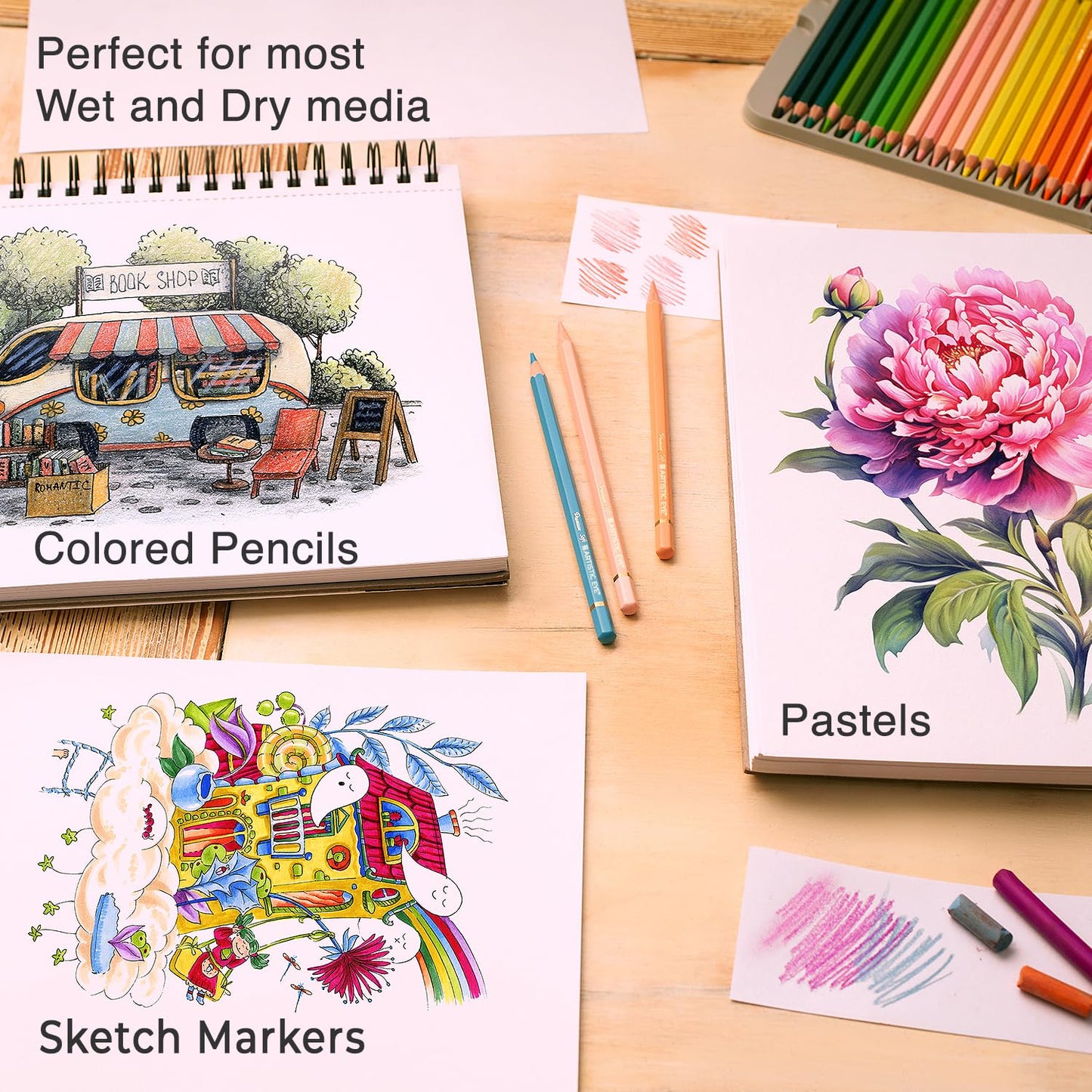 ARTISTIC EYE 9x12 Premium Mixed Media Sketchbooks: Pack of 2 (120 Sheets), 160 GSM, Spiral Bound Sketch Pads, Suitable for a Variety of Wet and Dry Media, Ideal for All Artists